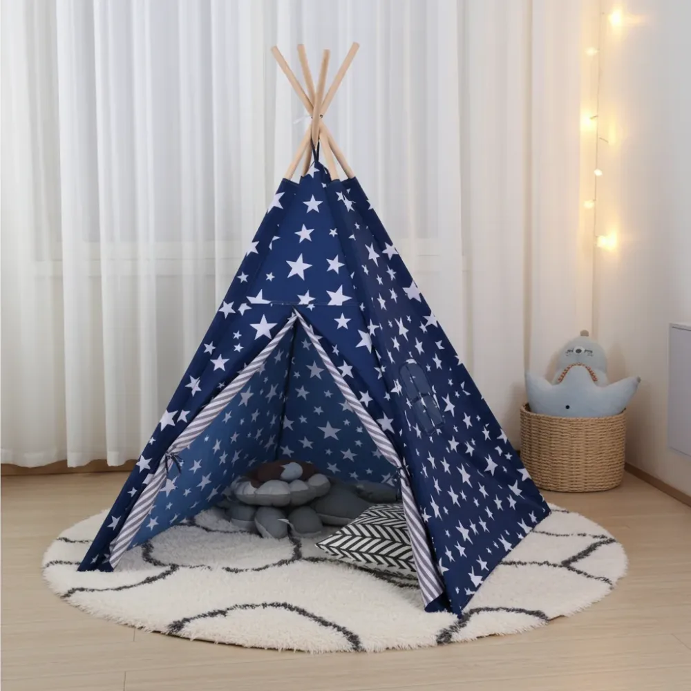 Kinder-Spielzelt-Tipi mit Sternen-Design, blau-weiss