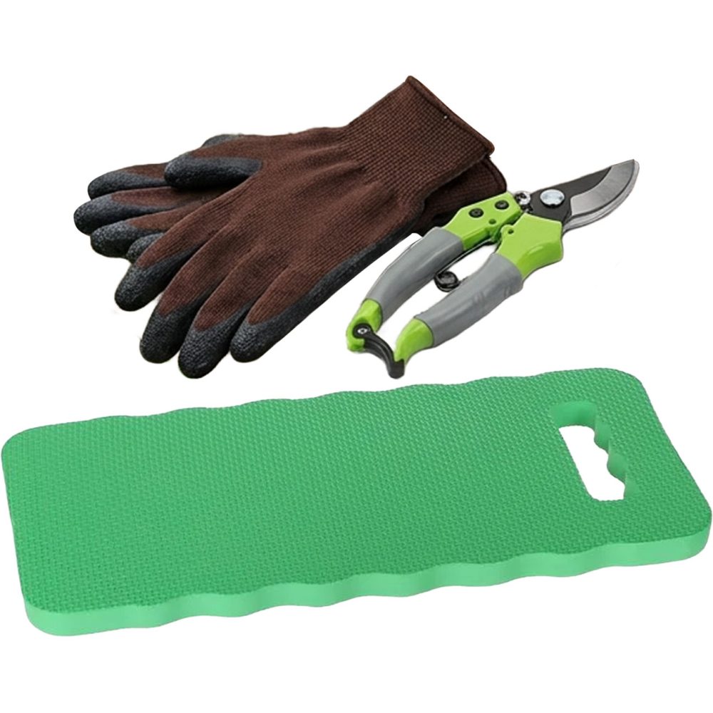 Gartenwerkzeugset 3-tlg, Gartenschere, Gartenhandschuhe & Kniematte