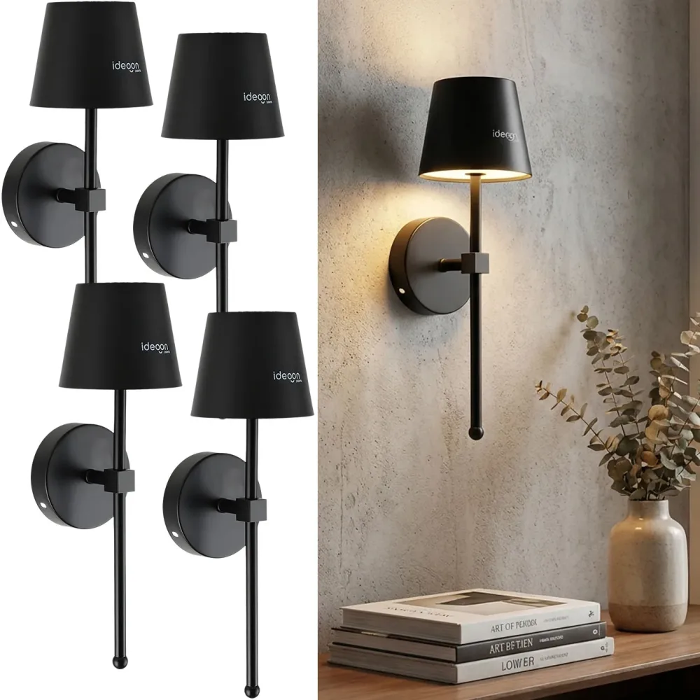 4er-Set Kabellose Wandleuchte mit Fernbedienung, schwarz