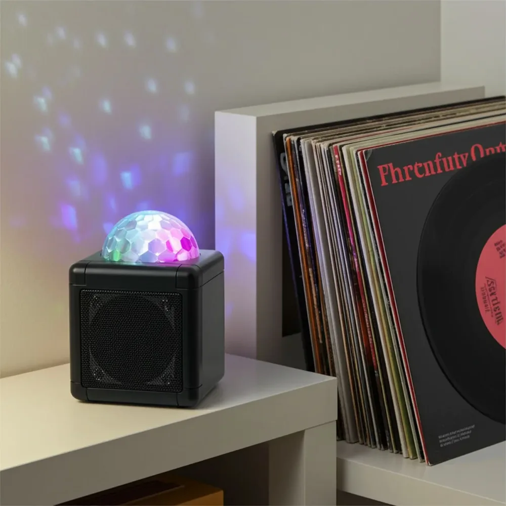 Bluetooth 5.4 Party Lautsprecher mit Discokugel Lichtshow, Mic, Aux, USB-C