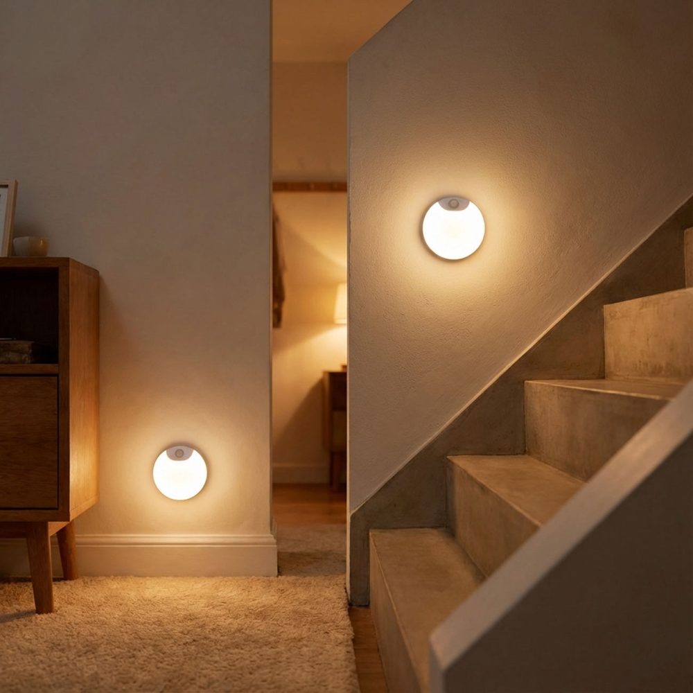 2er-Set LED Nachtlicht & Schrankleuchte mit Bewegungssensor, Ø8cm