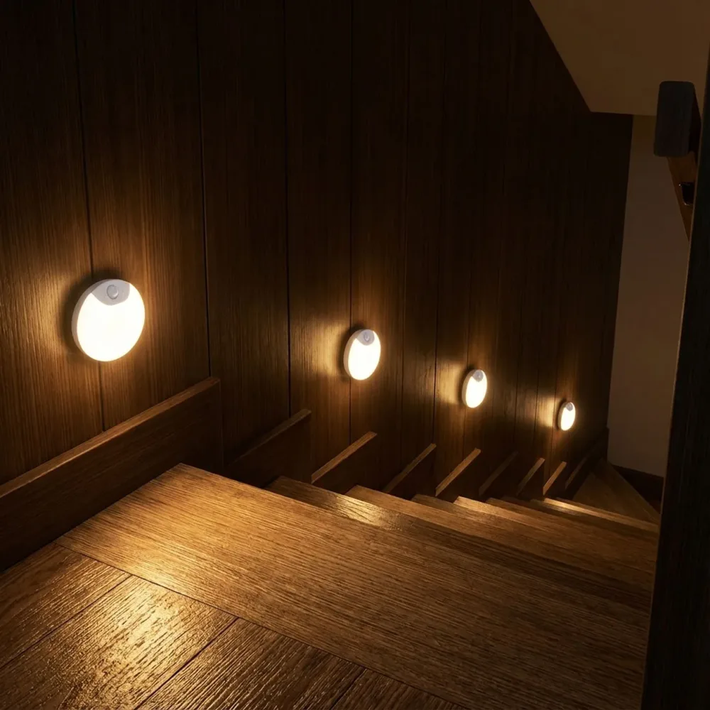 4er-Set LED Nachtlicht & Schrankleuchte mit Bewegungssensor, Ø8cm