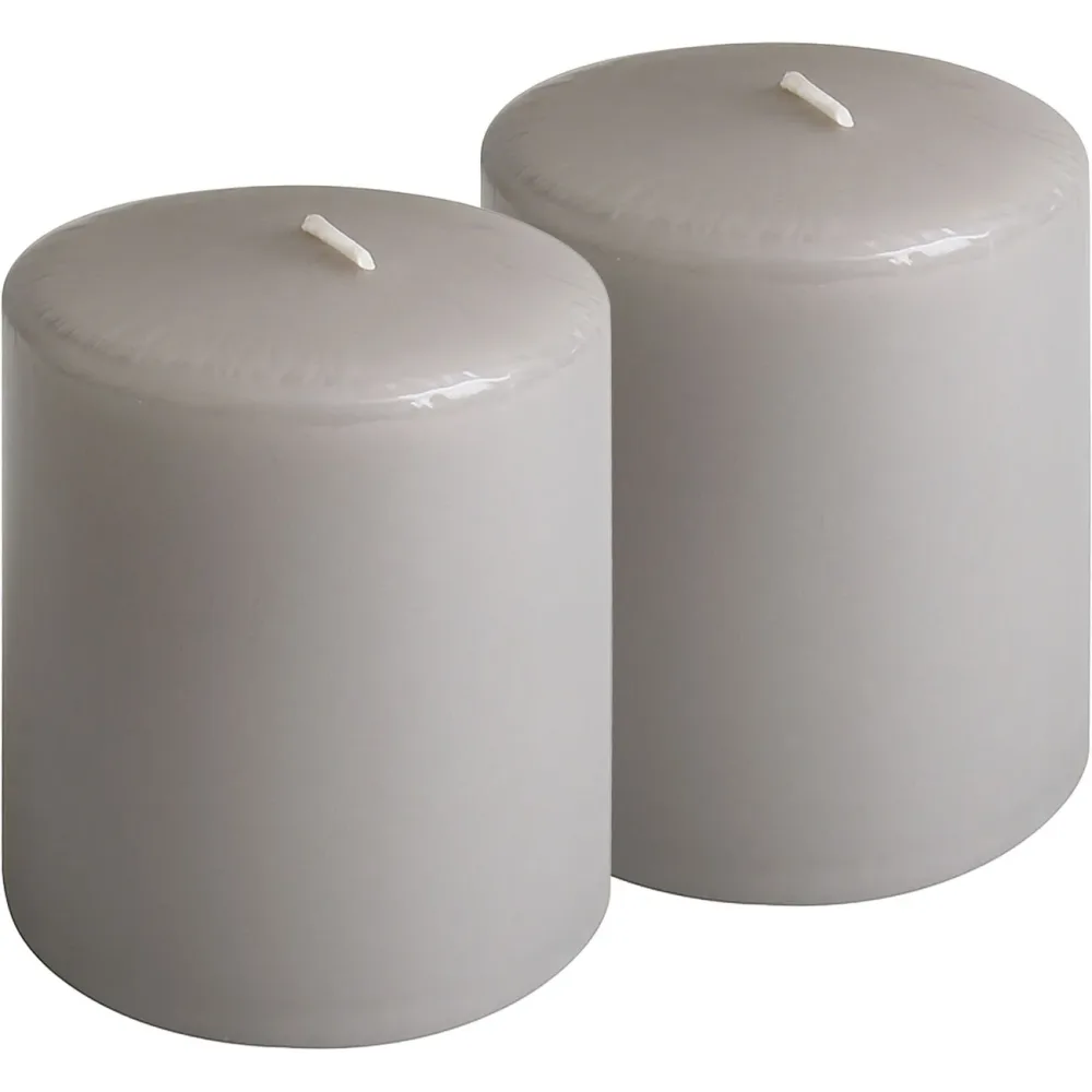 2er-Set Stumpenkerze Taupe, Ø 6 x 8 cm