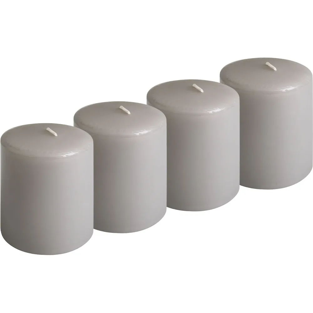 4er-Set Stumpenkerze Taupe, Ø 6 x 8 cm