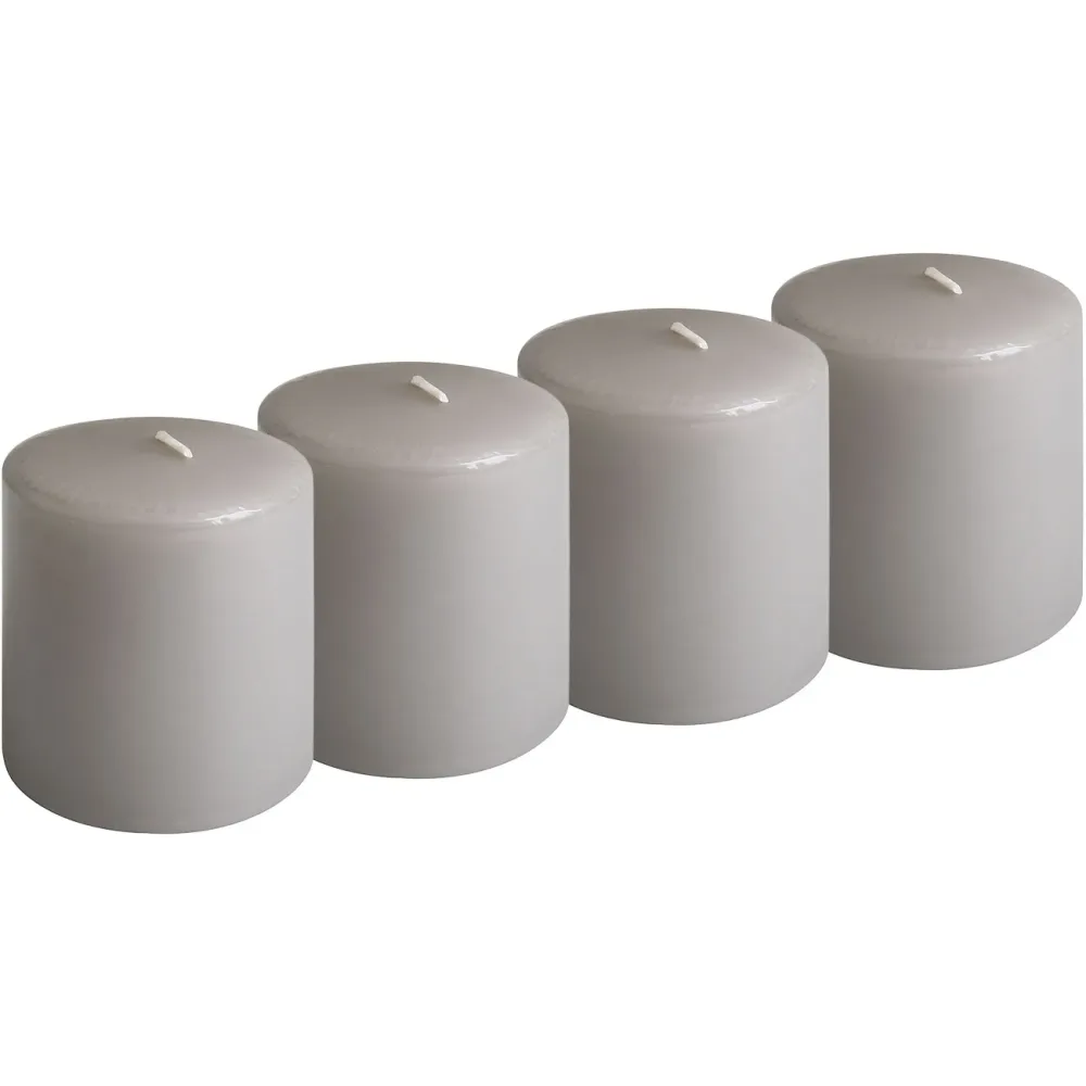 4er-Set Stumpenkerze Taupe, Ø 7 x 10 cm