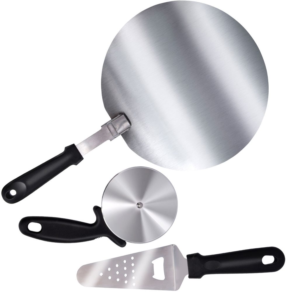 Pizza Set 3-tlg. aus Edelstahl, rostfrei: Pizzaschaufel, Pizzaschneider, Pizzaheber
