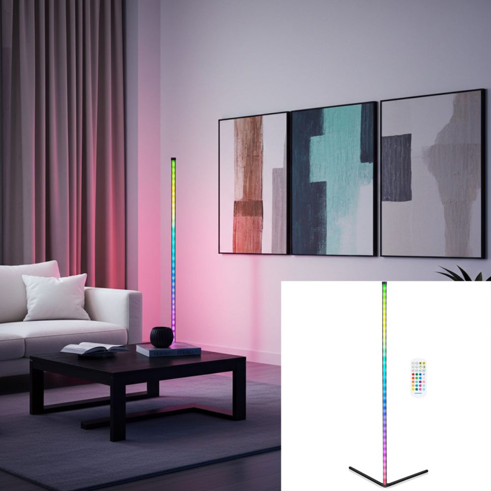 RGB Ecklampe mit Musik-Sensor, warmweiss & farbig, inkl. Fernbedienung, 140 cm