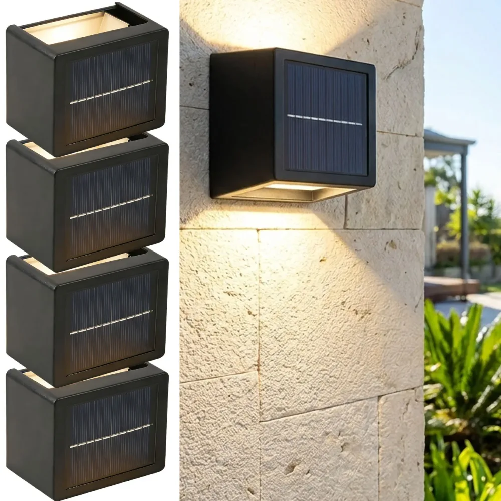 4er-Set LED-Solar-Wandleuchte, warm-/tageslichtweiss