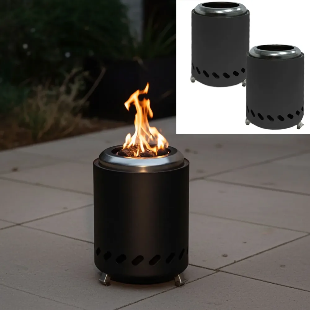 2er-Set Kompaktes Tischfeuer Edelstahl, anthrazit, 14,5 x 14,5 x 19,5 cm