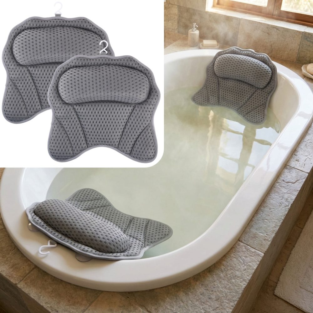 2er-Set Ergonomisches Badewannenkissen mit Saugnäpfen