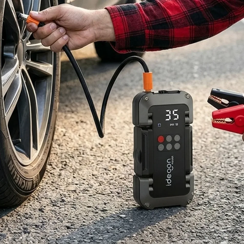 2in1 Kfz-Starthilfe & Kompressor mit LCD Display, 18.000 mAh, 150 PSI