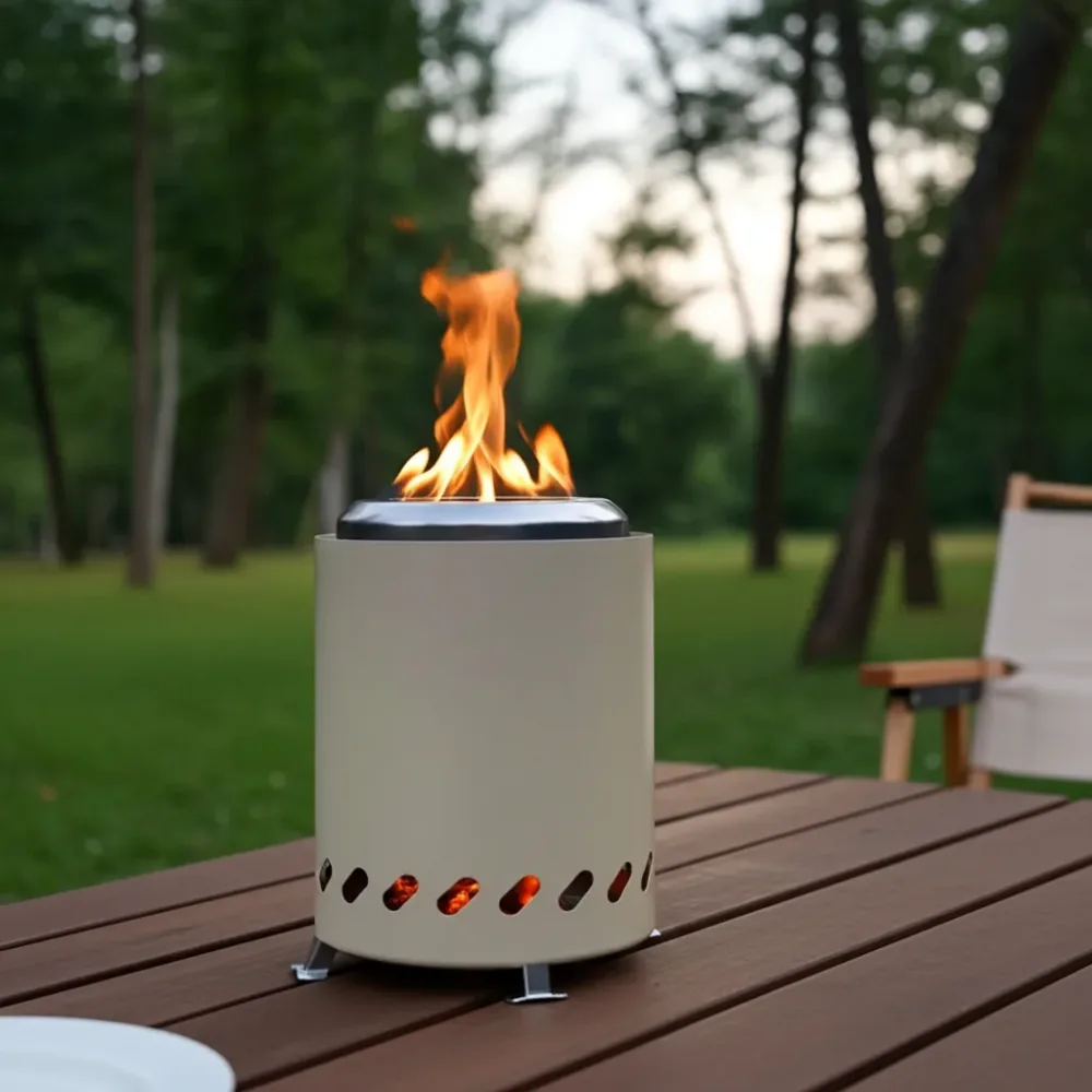 Kompaktes Tischfeuer Edelstahl, beige, 14,5 x 14,5 x 19,5 cm