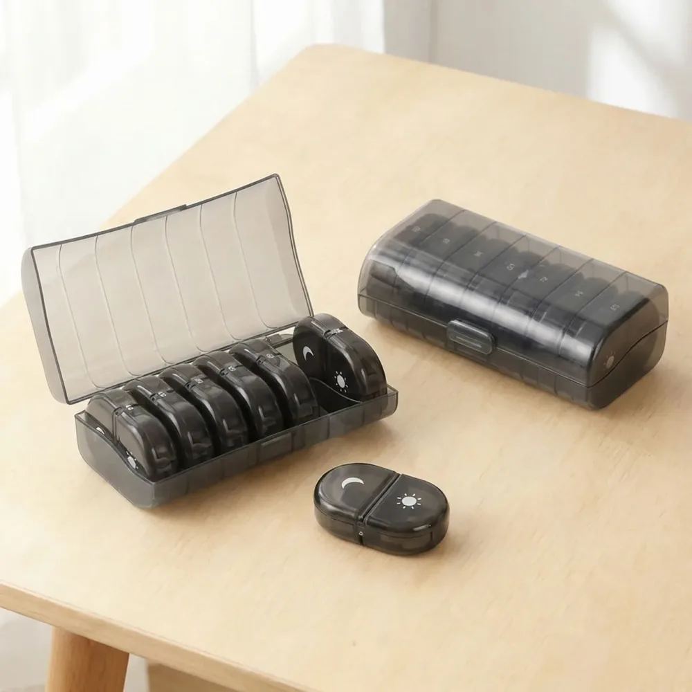 2er Set 7-Tage-Medikamentenbox mit 2 geteilten Fächern, 14,8 x 8,4 x 4,8 cm