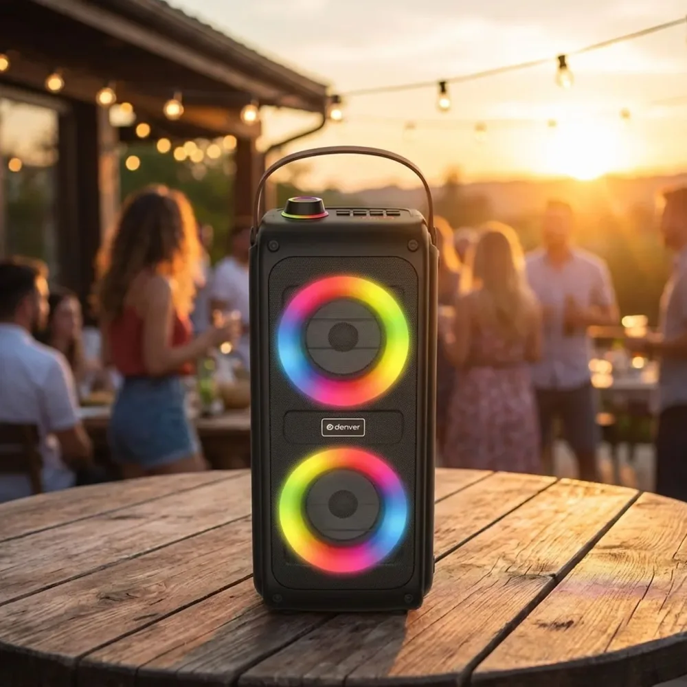 DENVER - Tragbarer Bluetooth-Lautsprecher mit Akku und Lichteffekt, One Size