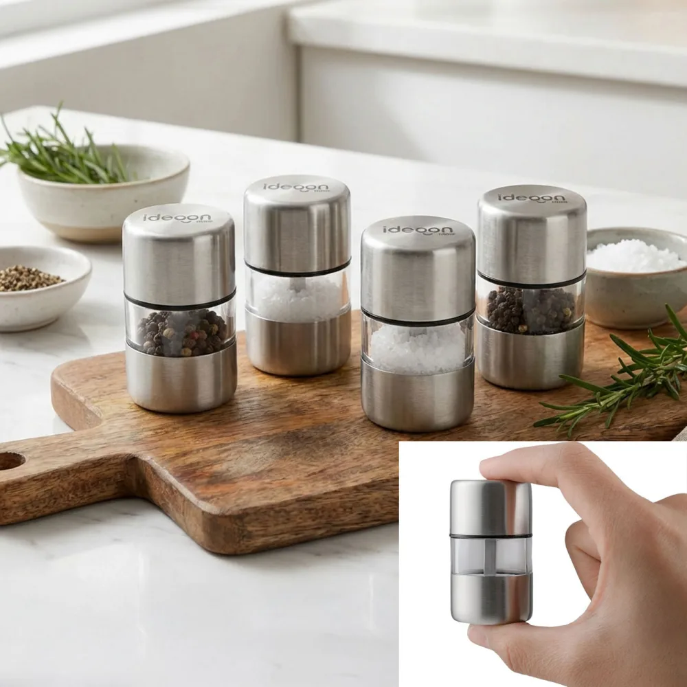 4er-Set Mini Salz-/Pfeffermühle aus Edelstahl mit Keramikmahlwerk