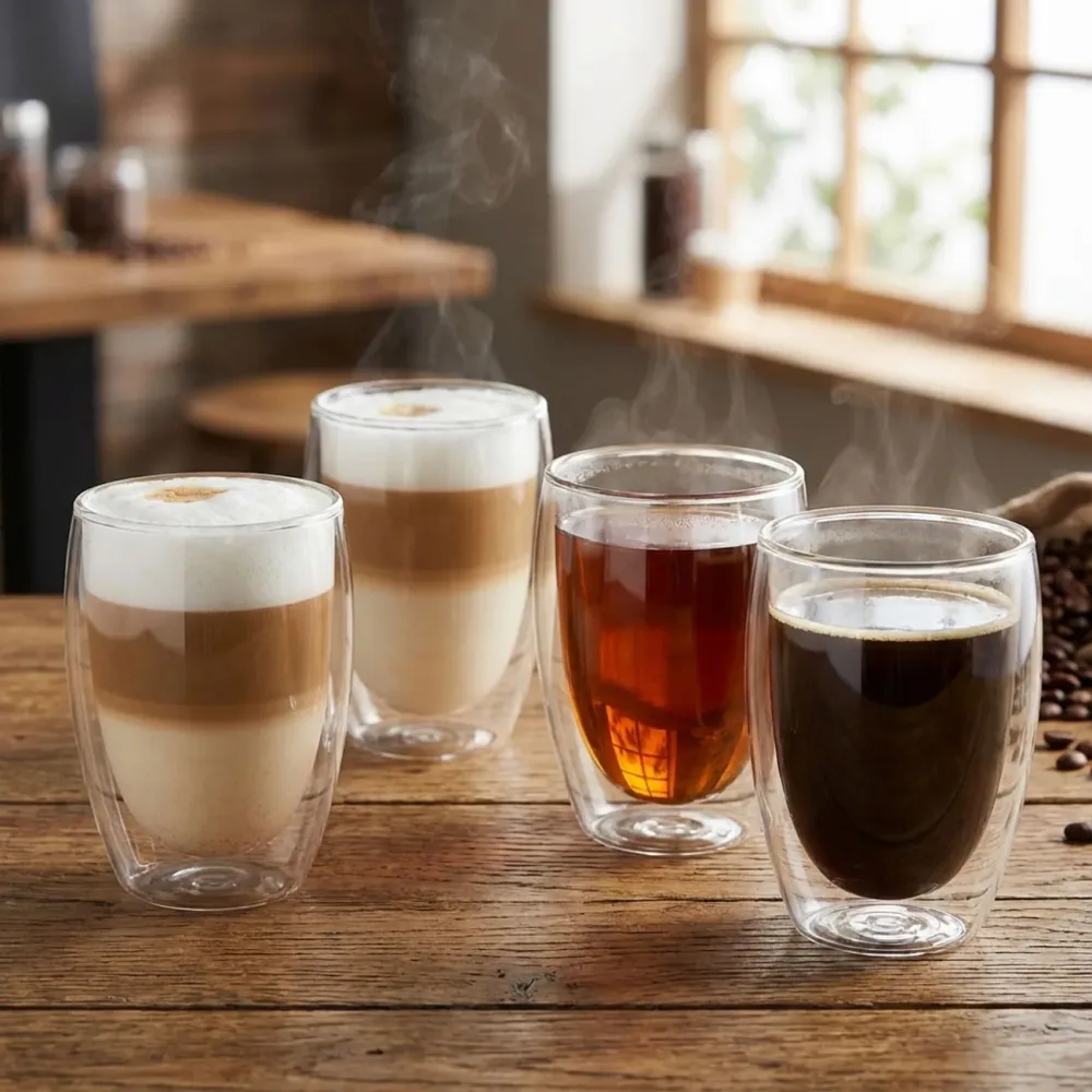 4er-Set Doppelwandiges Kaffee-Glas, 350 ml