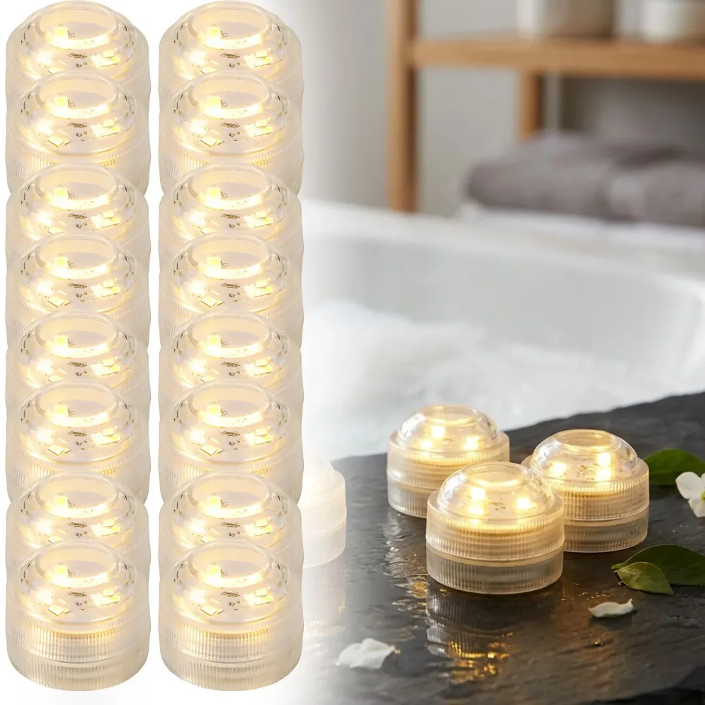 16er-Set LED-Teelicht, warmweiss, Ø 3cm, IP68