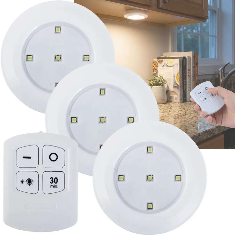 3er-Set LED-Unterbauleuchte mit Fernbedienung, batteriebetrieben