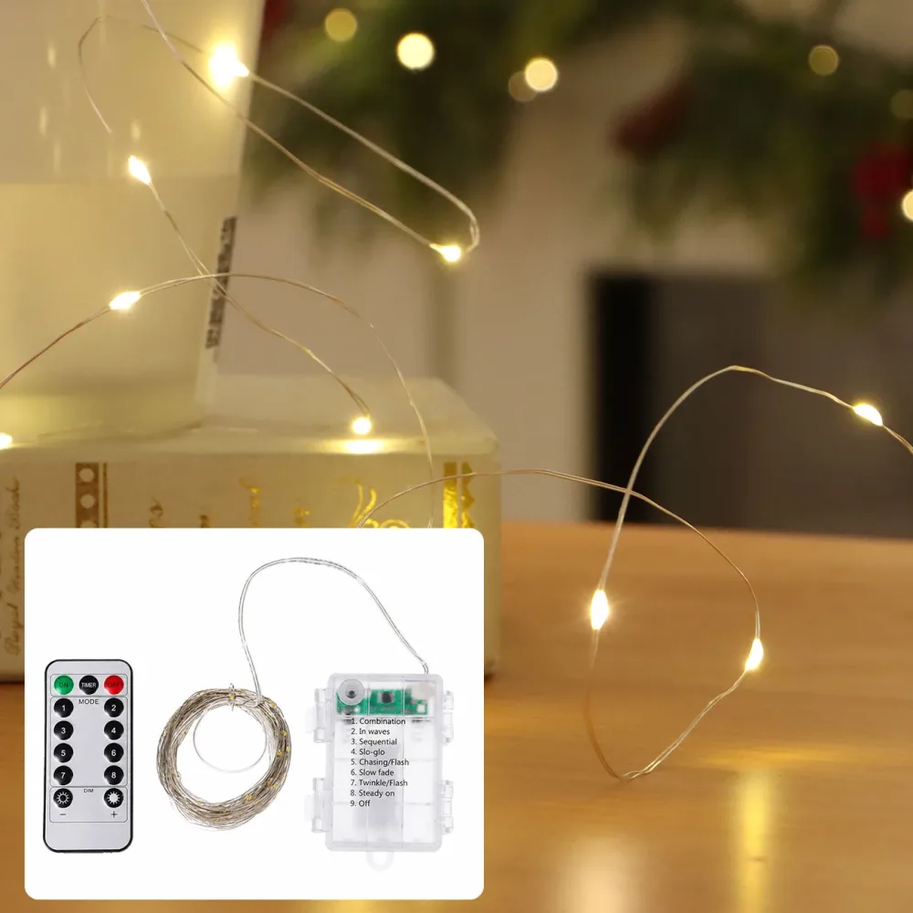 LED-Micro-Lichterkette, 100 warmweisse LEDs, Batterie, 10 m