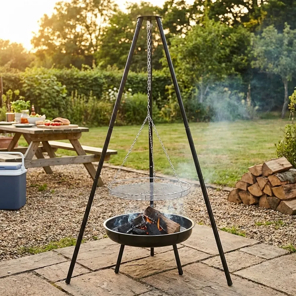 Dreibein Schwenkgrill mit emaillierter Feuerschale