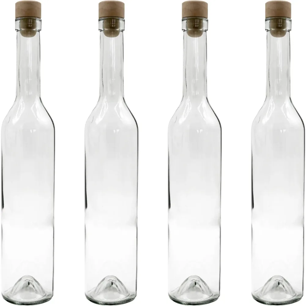 4er-Set Glasflasche mit Korkenverschluss, transparent, 500 ml