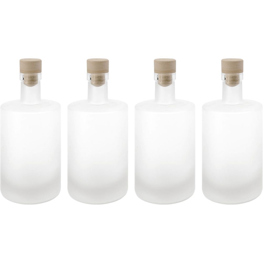 4er-Set Glasflasche mit Korkenverschluss, matt, 500 ml