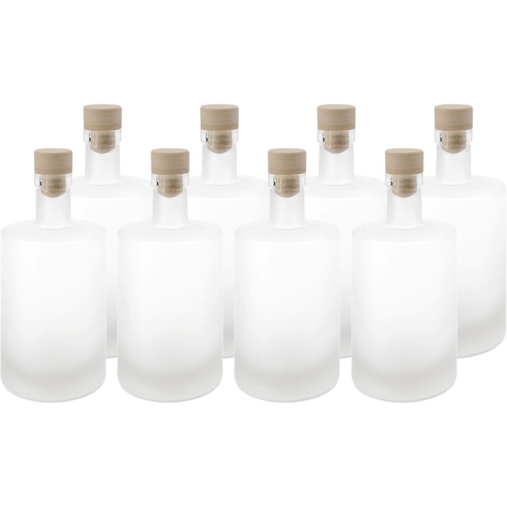 8er-Set Glasflasche mit Korkenverschluss, matt, 500 ml