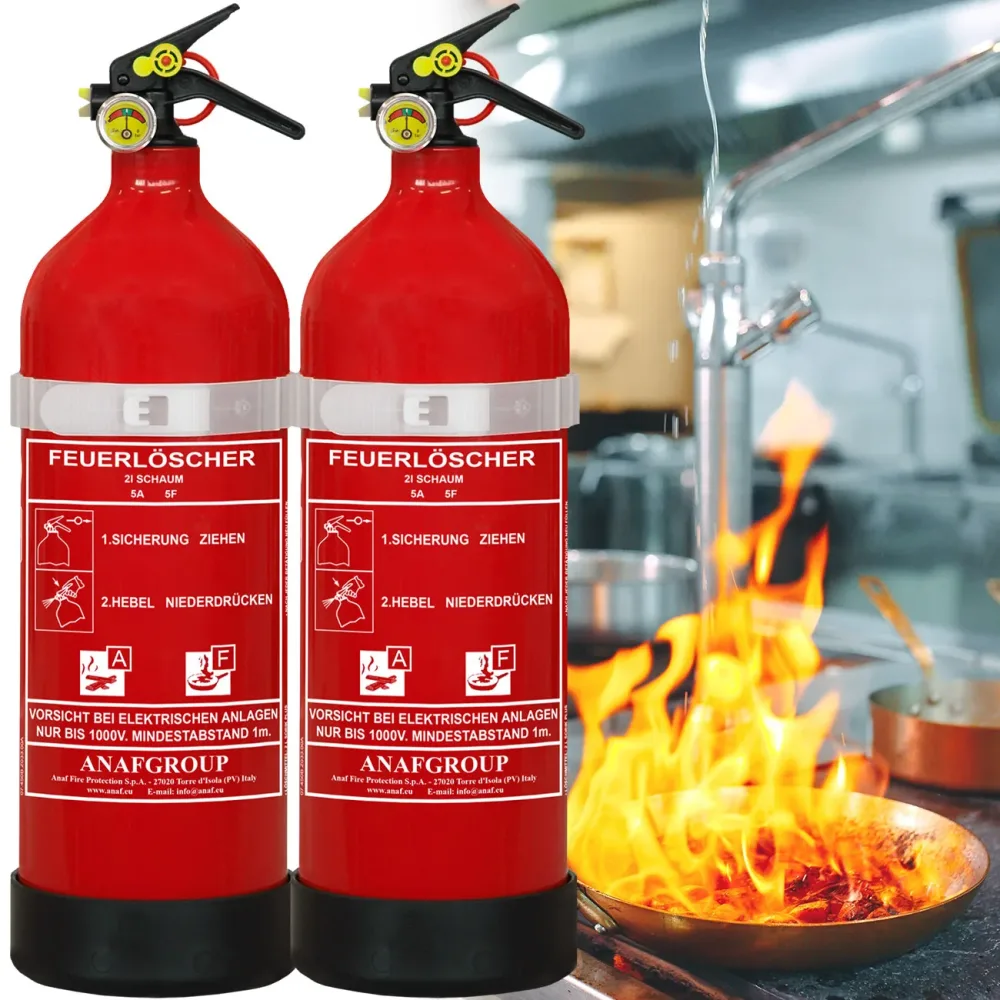 2er-Set Schaumfeuerlöscher, 2L, Fluorfrei, Brandklasse A/F