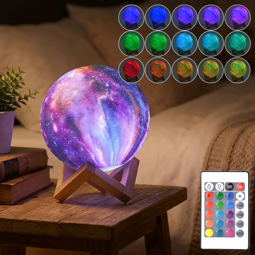 3D Galaxy Mond Lampe, dimmbar, 16 Farben & 5 Lichtmodi