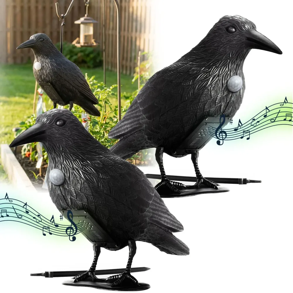 2er-Set Vogelabwehr Krähe mit Soundeffekt, batteriebetrieben