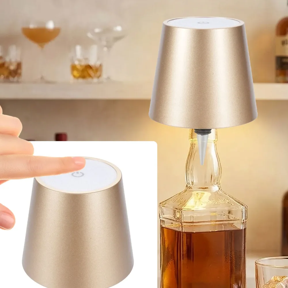 Akku Flaschenleuchte, dimmbar, 3 Lichtfarben, gold