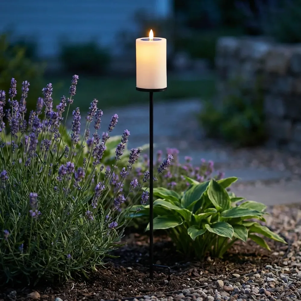 Solar LED Kerze mit Erdspiess, Ø7,5 x H115 cm