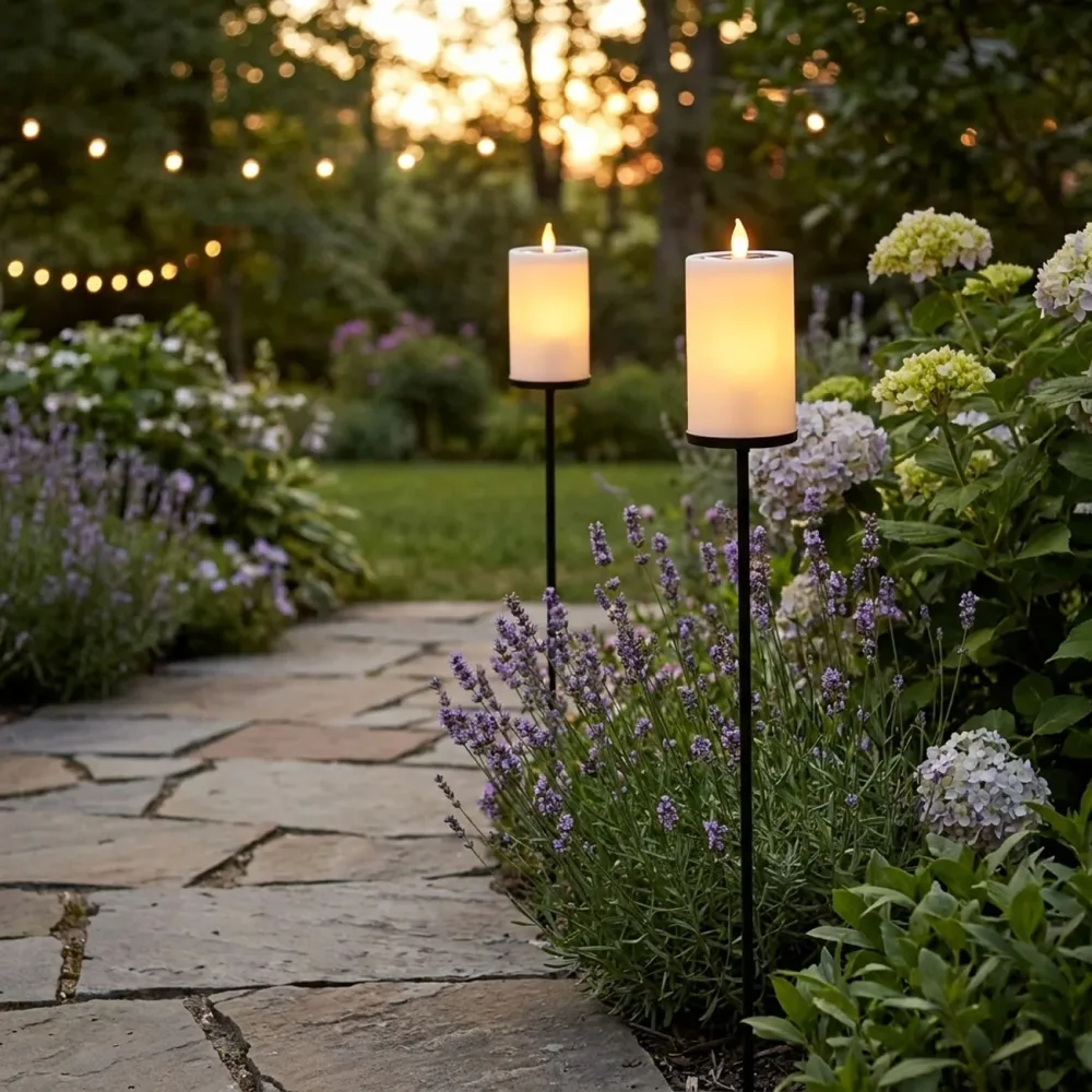 2er-Set Solar LED Kerze mit Erdspiess, Ø7,5 x H115 cm