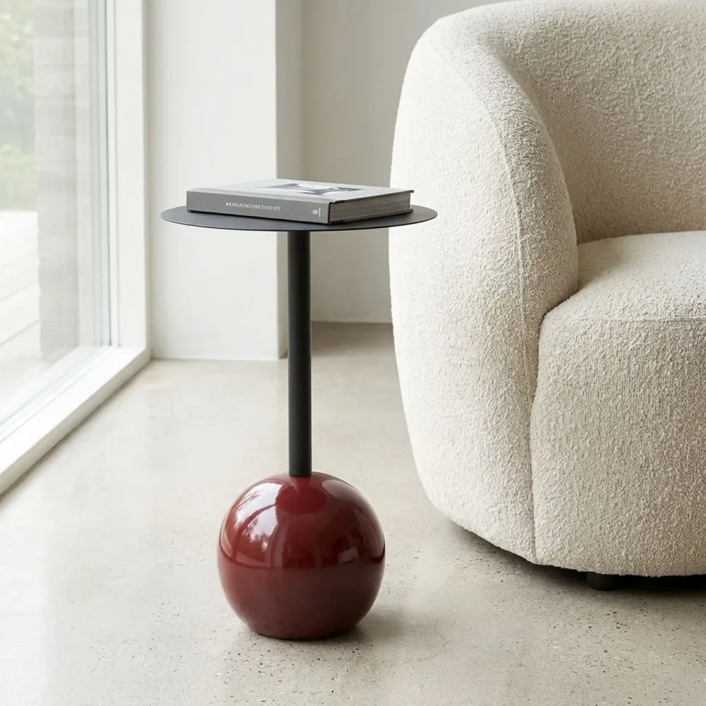 Design Beistelltisch mit runder Tischplatte, schwarz-bordeaux