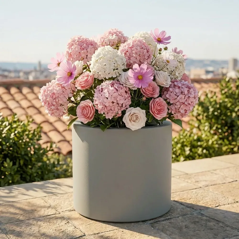 Blumentopf 19L aus Kunststoff, Ø38cm, beton-grau