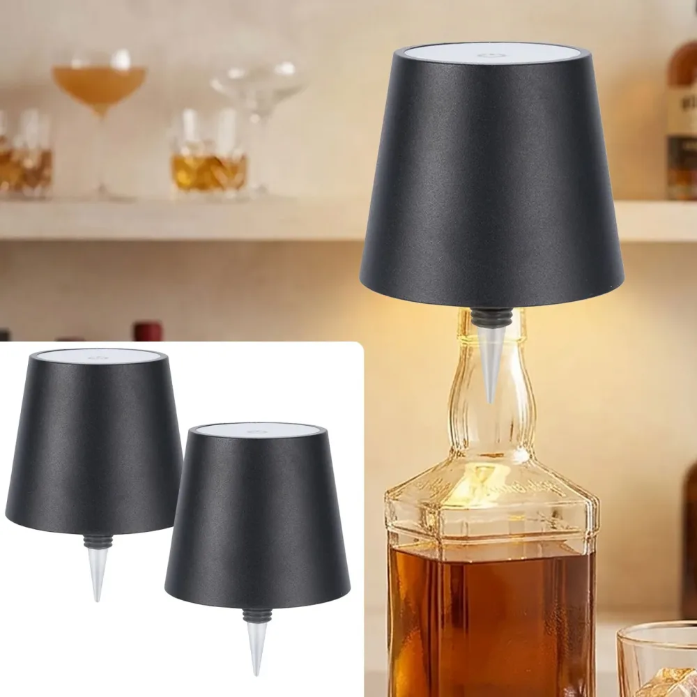 2er-Set Akku Flaschenleuchte, dimmbar, 3 Lichtfarben, schwarz