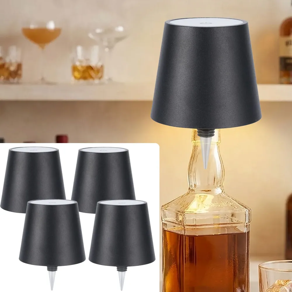 4er-Set Akku Flaschenleuchte, dimmbar, 3 Lichtfarben, schwarz