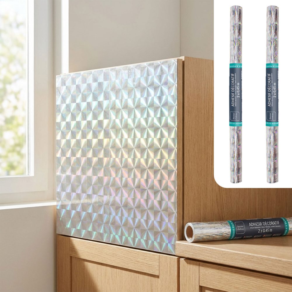 2er-Set Klebefolie mit Karomuster, 45 x 200 cm, silber