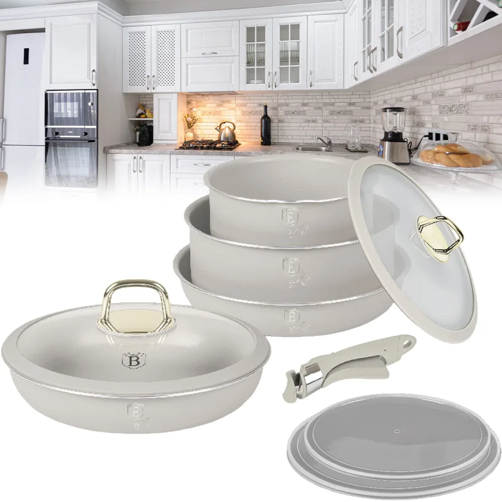 9-teiliges Kochgeschirr Set mit Click-It-Griff, creme