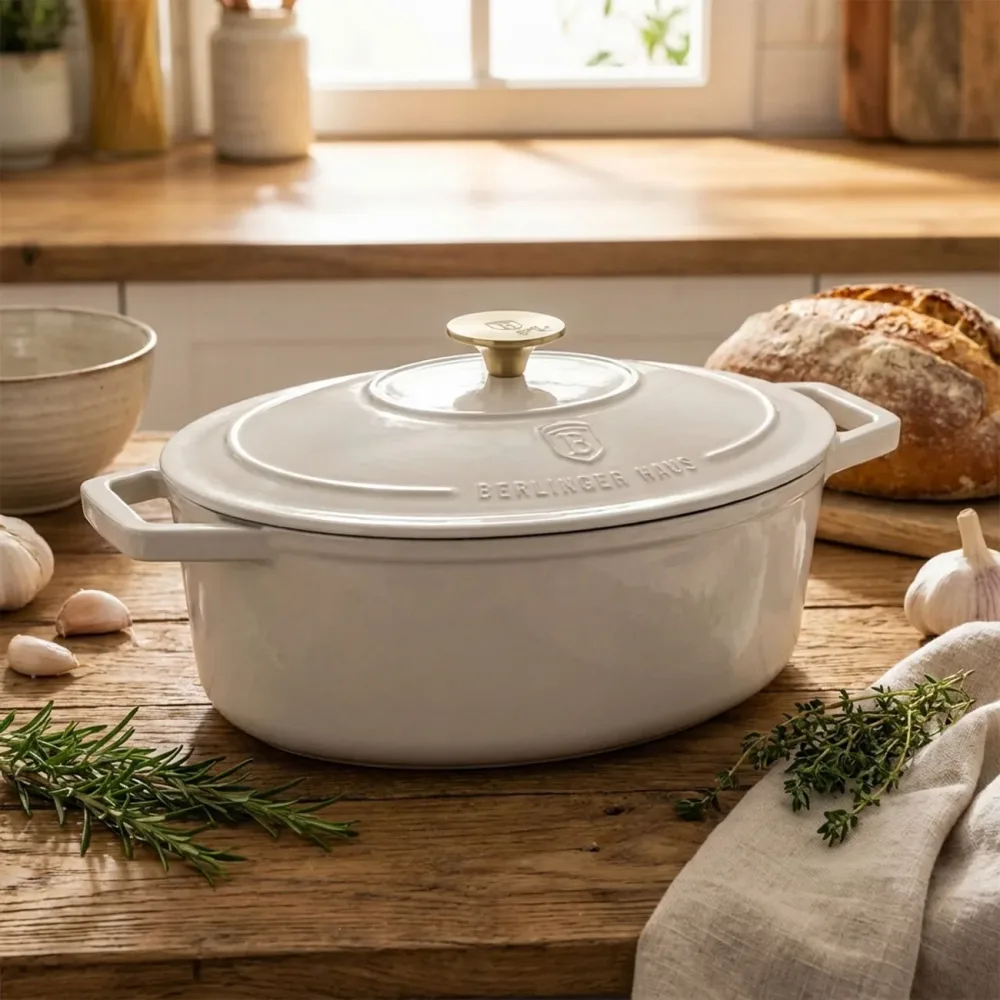 Ovaler Bräter Ø30cm, Gusseisen, creme