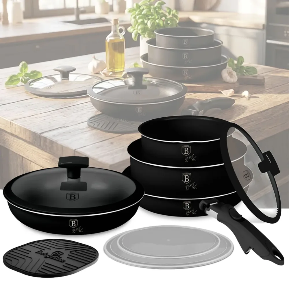 Pfannen- & Topfset mit Universal Click-It-Griff, 10-tlg., mattschwarz