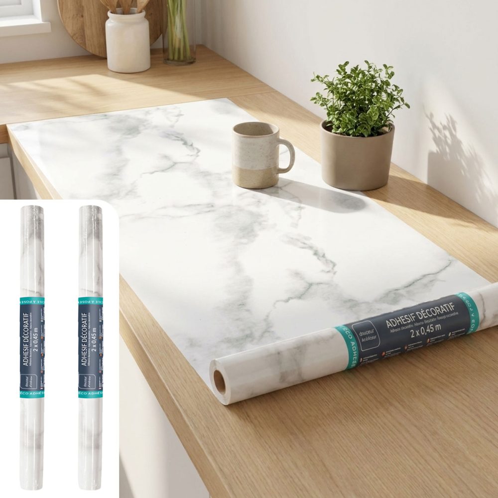 2er-Set Klebefolie weisser Marmor, 45 x 200 cm