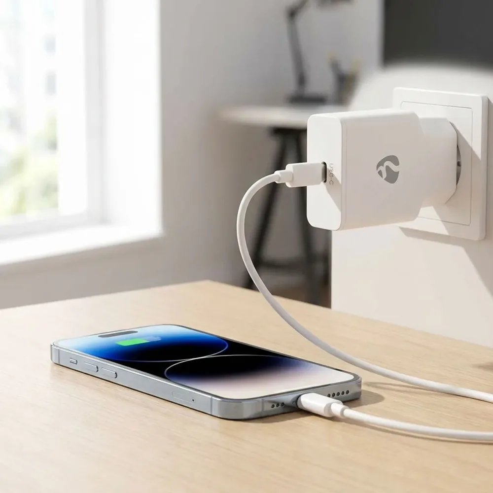 Schnellladegerät GaN USB-C mit Lightning Kabel, 20W, weiss