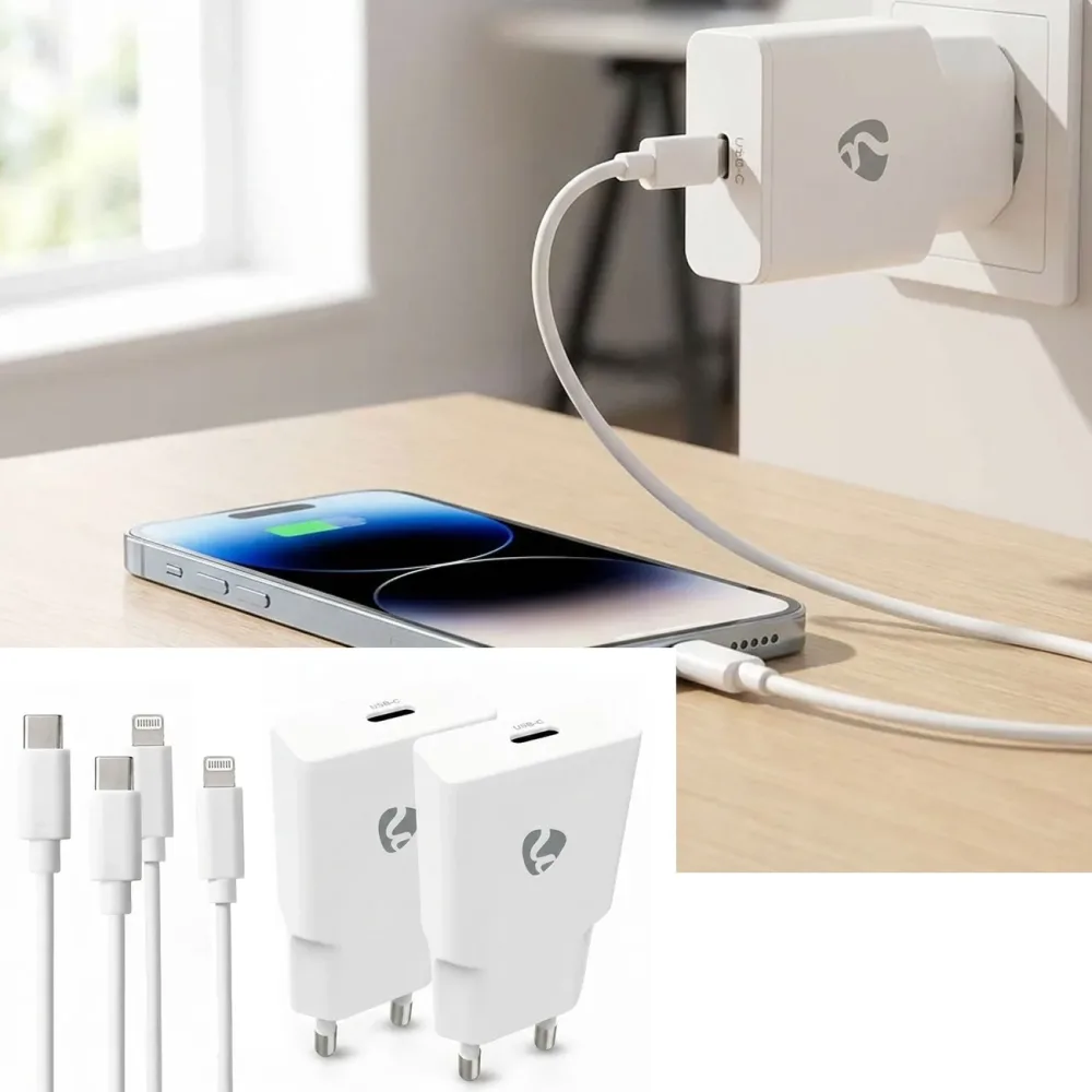 2er-Set Schnellladegerät GaN USB-C mit Lightning Kabel, 20W, weiss