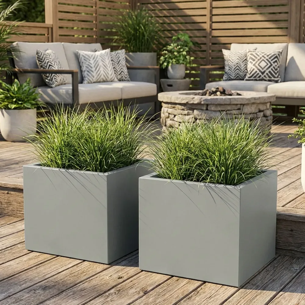 2er-Set Pflanzkasten 91L aus Kunststoff, 58cm, beton-grau