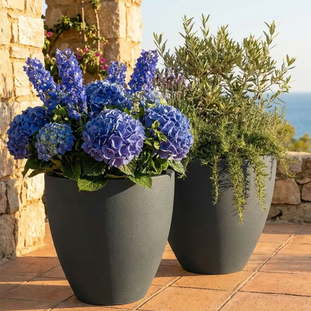2er-Set Blumentopf rund, 38cm, graphit