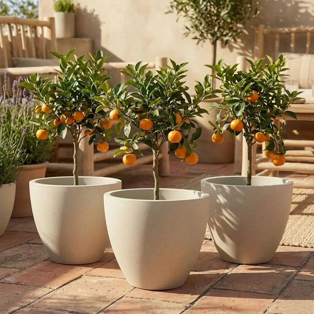 3er-Set Pflanzkübel 86L aus Kunststoff, Ø58cm, sand