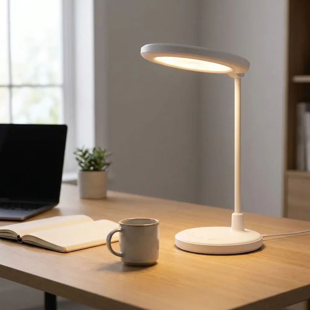 LED Schreibtischlampe mit Spiegel, Akku, USB-C, weiss