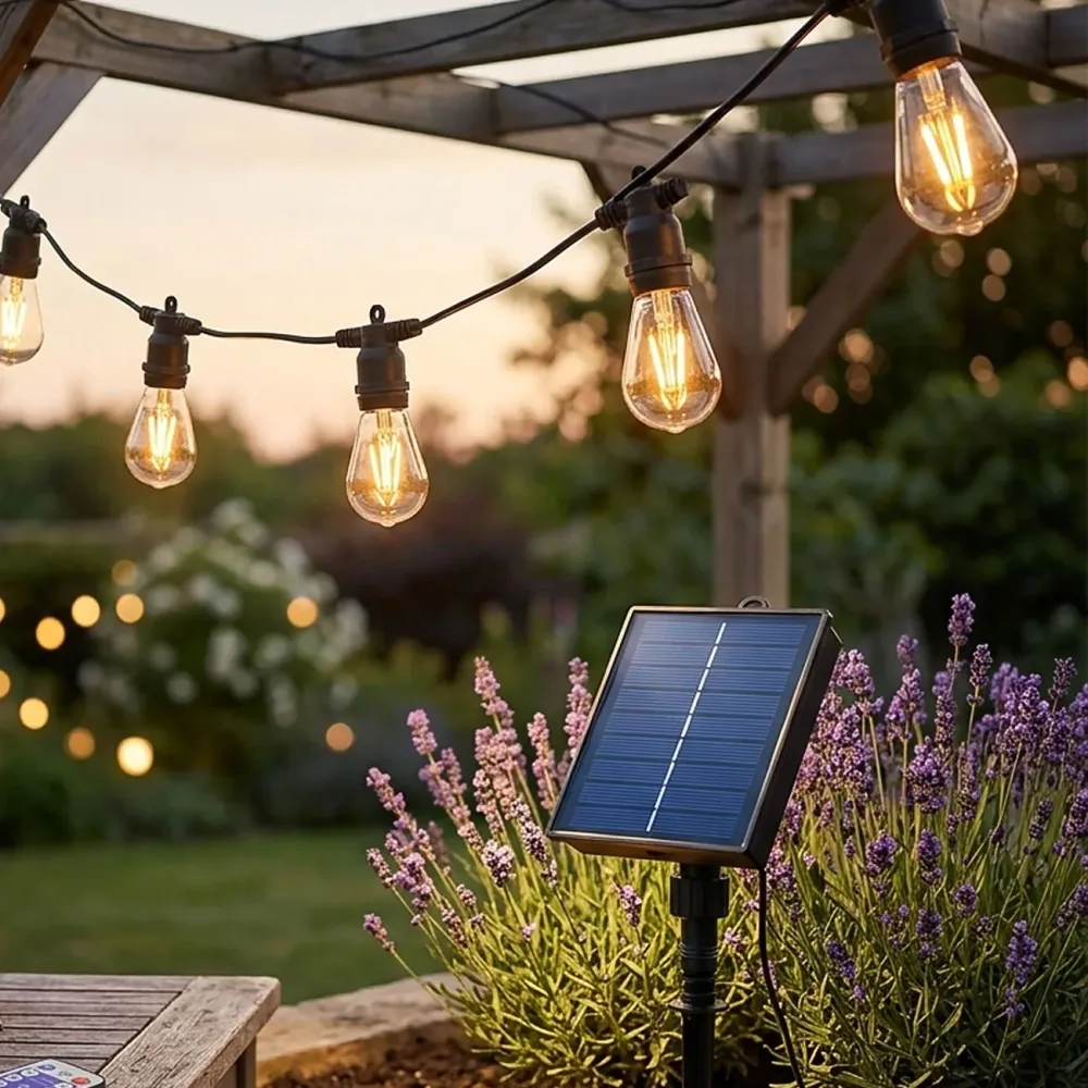 Solar LED Lichterkette mit Fernbedienung, 10 Lampen, 8m