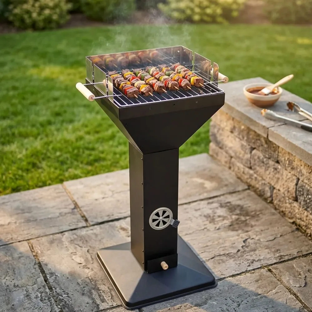 Standsäulengrill quadratisch, schwarz, 52.5 x 42.5 x 91.5 cm
